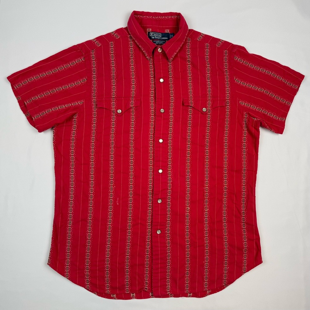 Vtg Polo Ralph Lauren Mens Classic Western Shirt Sz Medium 90s Pearl Snap B6